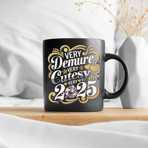 ✨ Very Demure Happy New Year 2025 Mug - Black Ceramic, Elegant Design - Picture 2 of 4